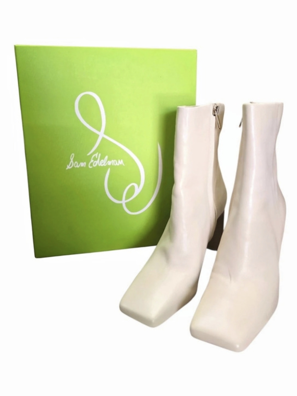 LNWOT Sam Edelman Anika Modern Ivory Leather Lizard Embossed Ankle Boot Sz 7.5